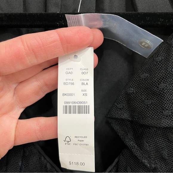 NWT J.Crew Ruffleneck top in clip dot black sheer sleeves BD756 size XS - Picture 12 of 15